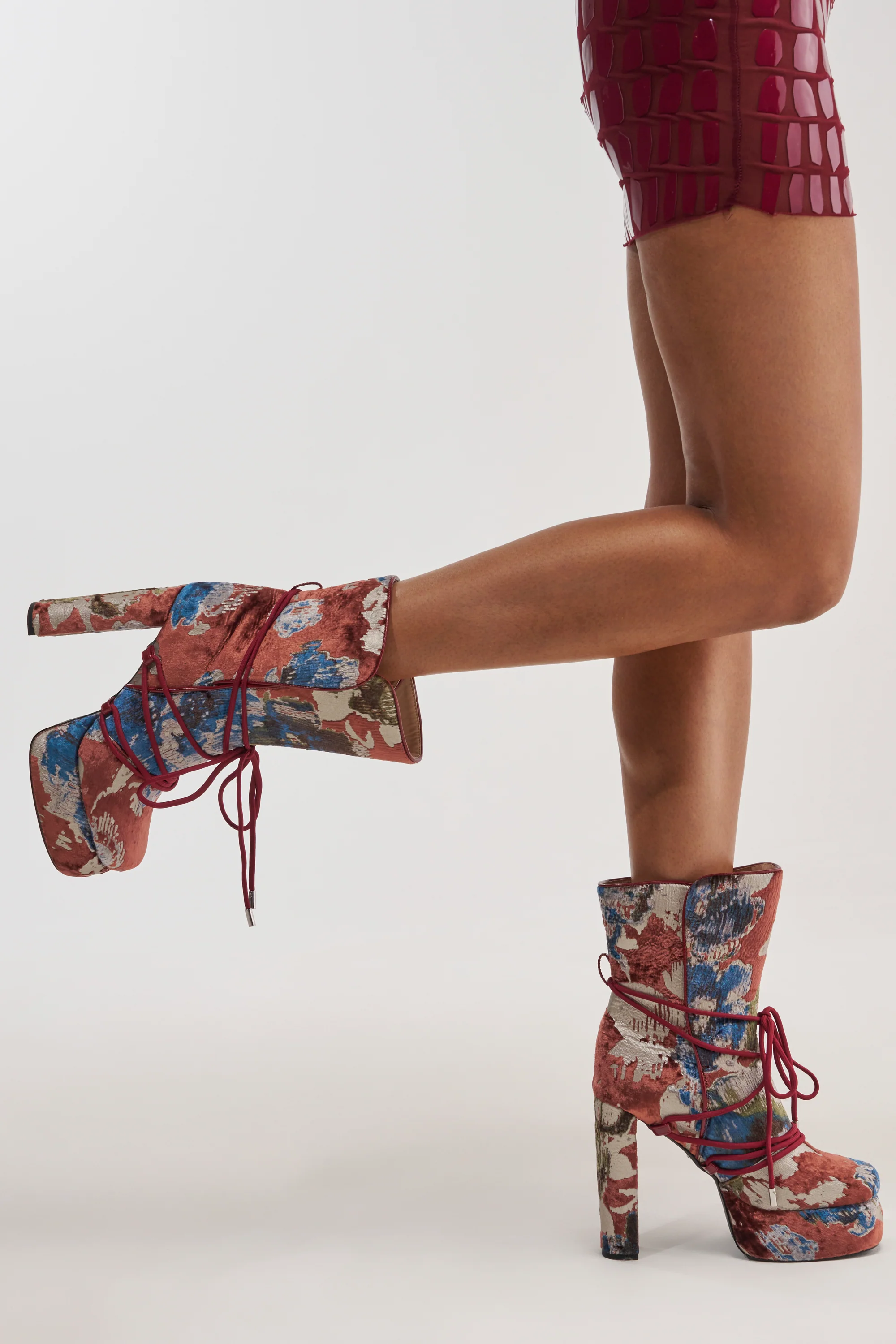 AKIRA GOLD MAYBE MULTI VELVET PRINT PLATFORM BOOTIE - Akira Wear