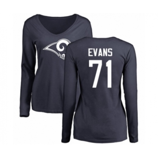 Football Women's Los Angeles Rams #71 Bobby Evans Navy Blue Name & Number Logo Slim Fit Long Sleeve T-Shirt - Jersey