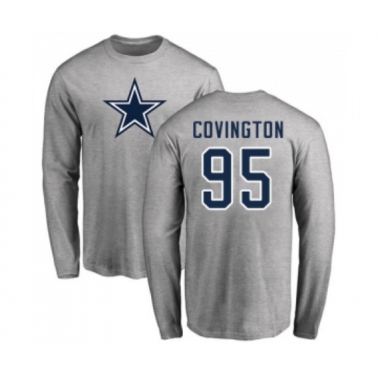 Football Dallas Cowboys #95 Christian Covington Ash Name & Number Logo Long Sleeve T-Shirt - Jersey
