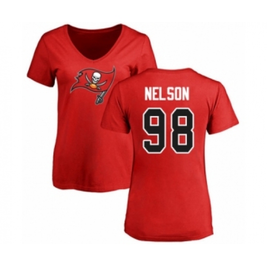 Football Women's Tampa Bay Buccaneers #98 Anthony Nelson Red Name & Number Logo T-Shirt - Jersey