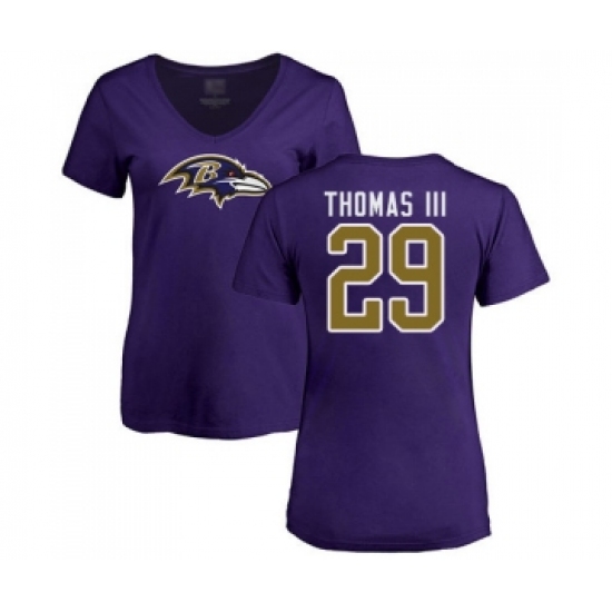 Football Women's Baltimore Ravens #29 Earl Thomas III Purple Name & Number Logo T-Shirt - Jersey