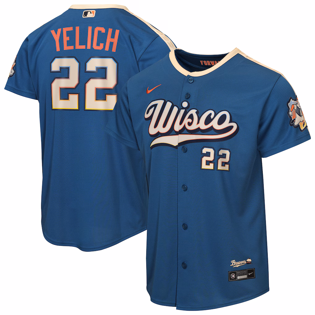 Youth Milwaukee Brewers Christian Yelich Nike Mineral Blue 2026 City Connect Stadium Jersey - Jersey