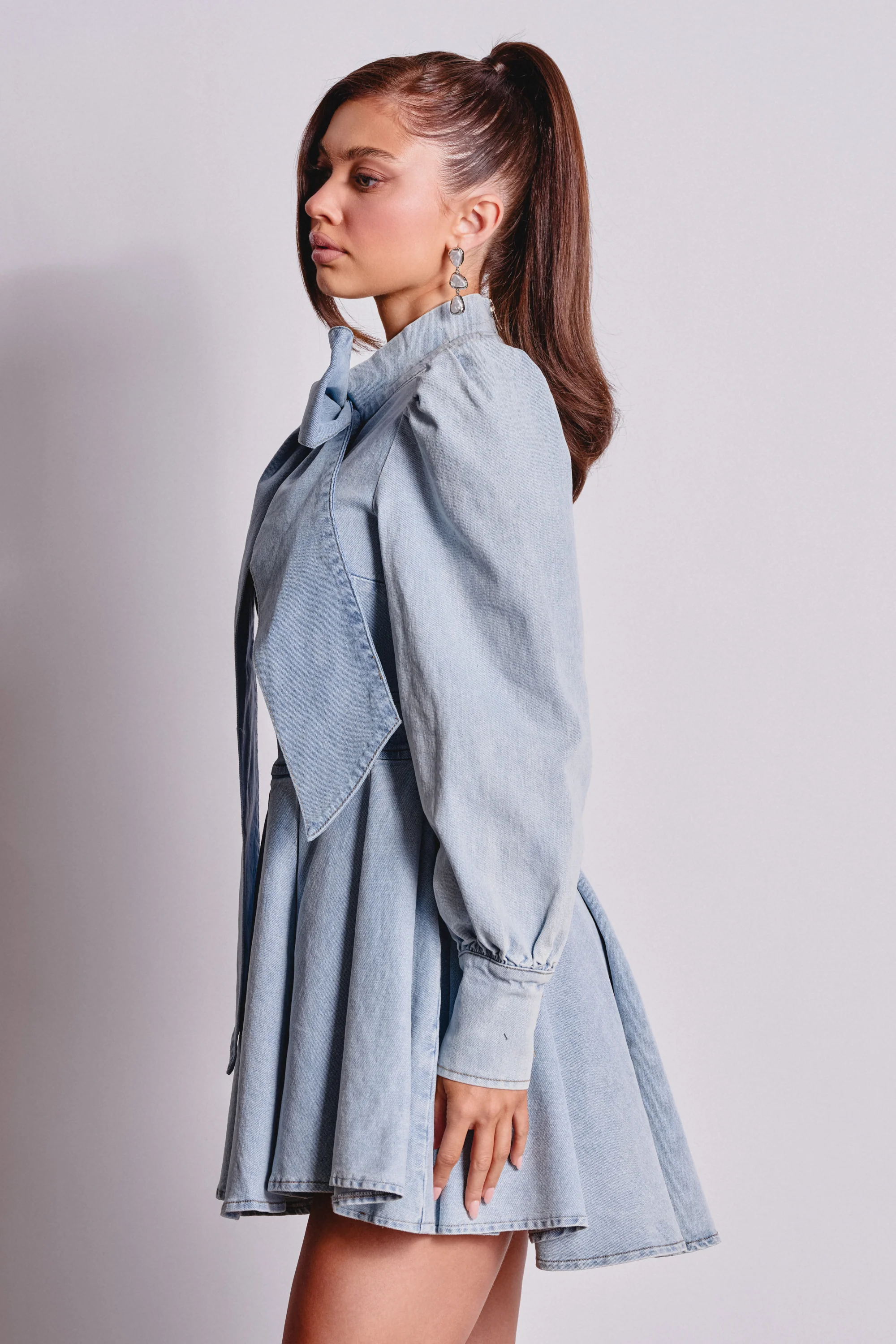 CAROLINA DENIM BOW MINI DRESS - Akira Wear