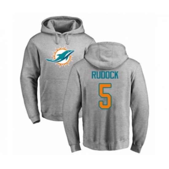 Football Miami Dolphins #5 Jake Rudock Ash Name & Number Logo Pullover Hoodie - Jersey