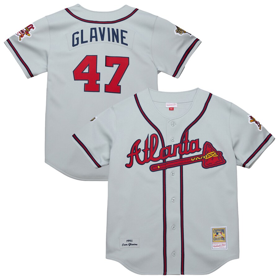 Men's Atlanta Braves Tom Glavine Mitchell & Ness Gray 1995 Throwback Authentic Jersey - Jersey