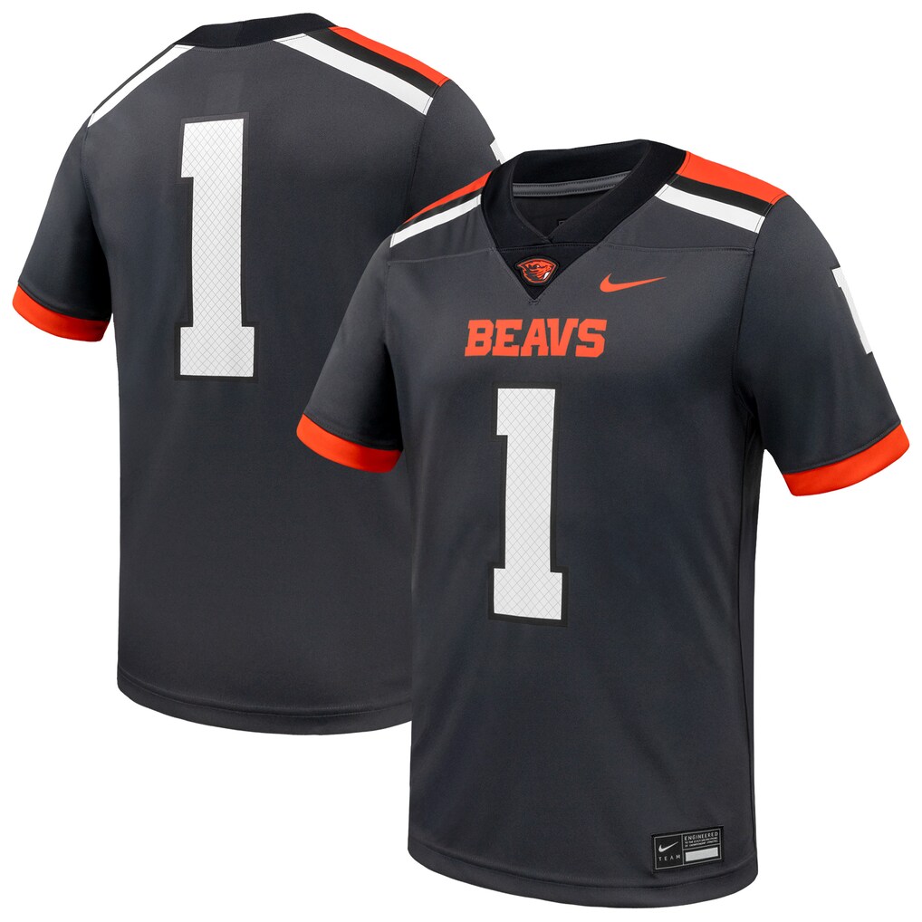 Men's Nike #1 Anthracite Oregon State Beavers Game Football Jersey - Jersey