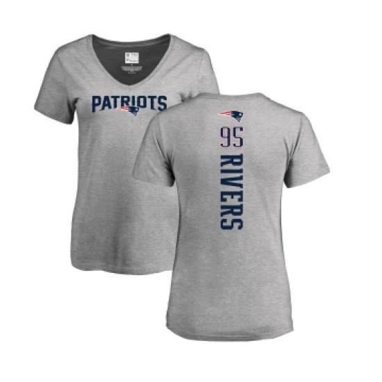 Football Women's New England Patriots #95 Derek Rivers Ash Backer V-Neck T-Shirt - Jersey