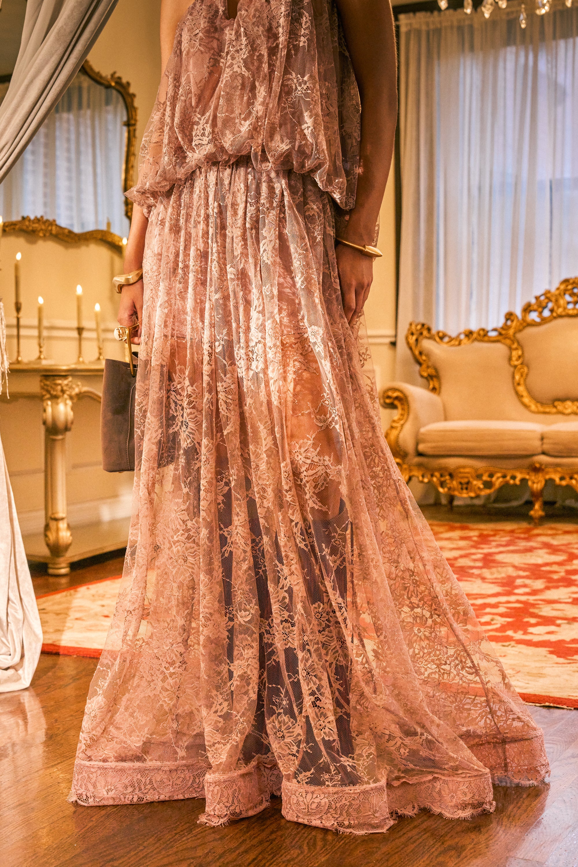 HANNAH LACE MAXI SKIRT IN MAUVE - Akira Wear