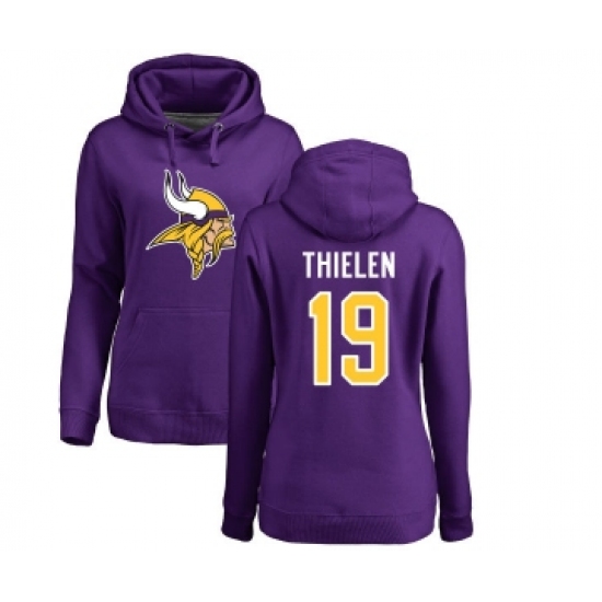 Football Women's Minnesota Vikings #19 Adam Thielen Purple Name & Number Logo Pullover Hoodie - Jersey