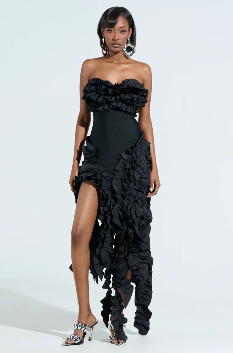 CITY LIGHTS RUFFLE MAXI DRESS - Akira Wear