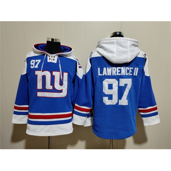 Men's New York Giants #97 Dexter Lawrence II Blue Ageless Must-Have Lace-Up Pullover Hoodie - Jersey