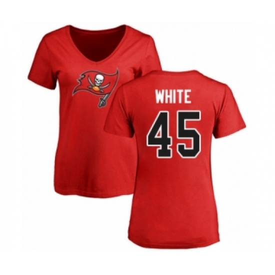 Football Women's Tampa Bay Buccaneers #45 Devin White Red Name & Number Logo T-Shirt - Jersey