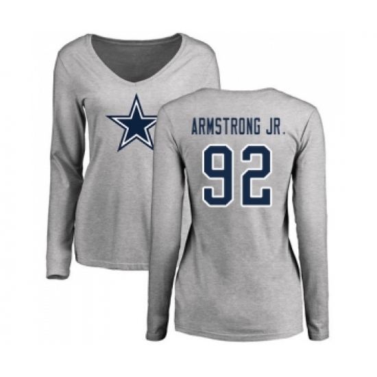 Football Women's Dallas Cowboys #92 Dorance Armstrong Jr. Ash Name & Number Logo Slim Fit Long Sleeve T-Shirt - Jersey