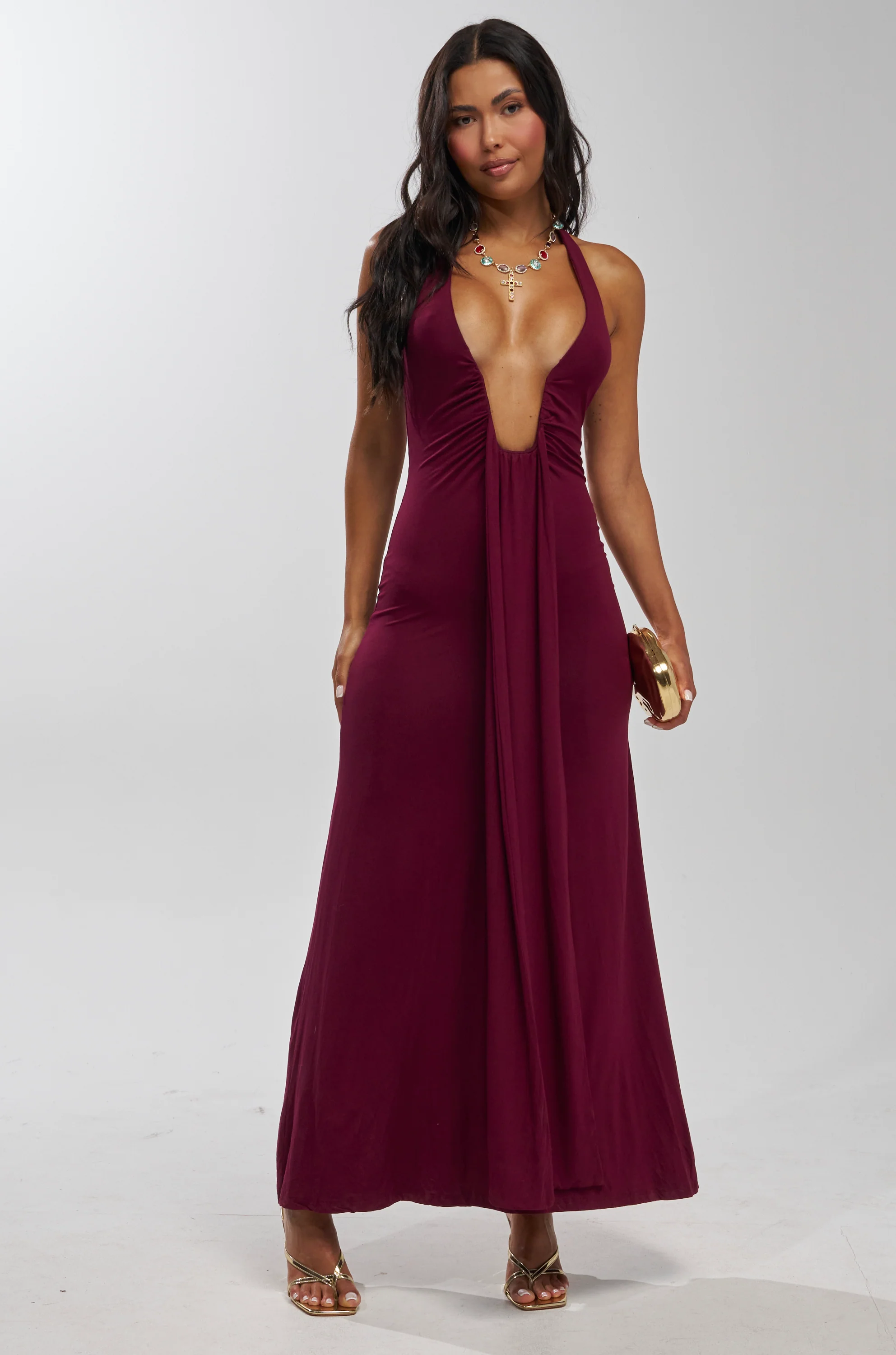 MAKE YOU LOSE YOUR MIND MAXI DRESS IN BURGUNDY - Akira Wear