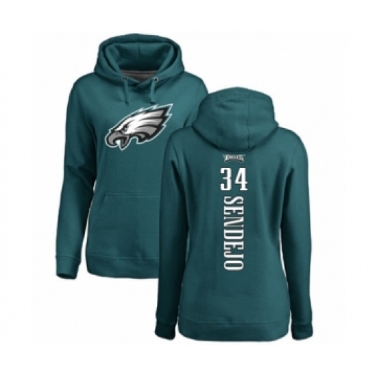 Women's Philadelphia Eagles #34 Andrew Sendejo Green Backer Pullover Hoodie - Jersey