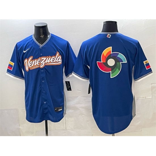 Men's Venezuela Baseball Blue 2026 World Baseball Classic Big Logo Road Stadium Stitched Jersey - Jersey