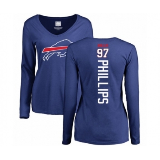 Football Women's Buffalo Bills #97 Jordan Phillips Royal Blue Backer Long Sleeve T-Shirt - Jersey