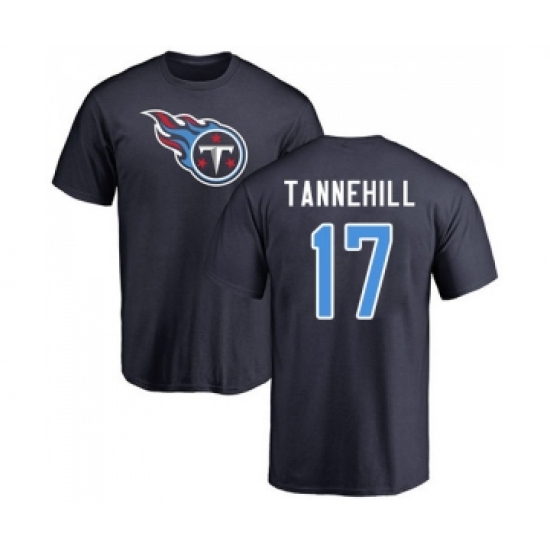 Football Tennessee Titans #17 Ryan Tannehill Navy Blue Name & Number Logo T-Shirt - Jersey
