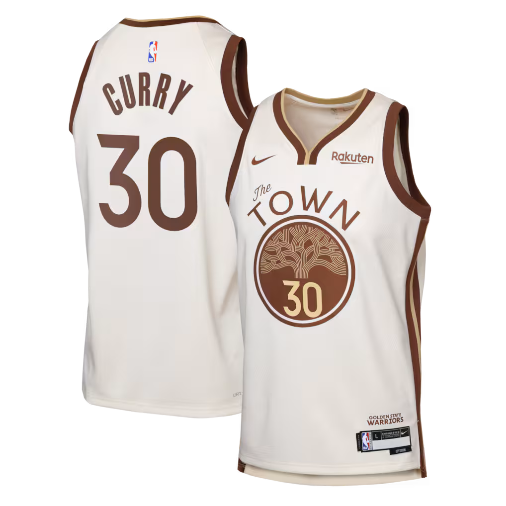 Youth Golden State Warriors Stephen Curry Nike Tan Swingman Finished Badge Player Jersey - City Edition - Jersey