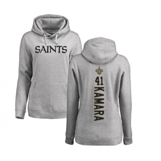 Football Women's New Orleans Saints #41 Alvin Kamara Ash Backer Pullover Hoodie - Jersey