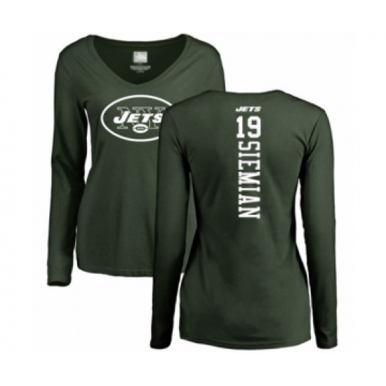 Football Women's New York Jets #19 Trevor Siemian Green Backer Long Sleeve T-Shirt - Jersey