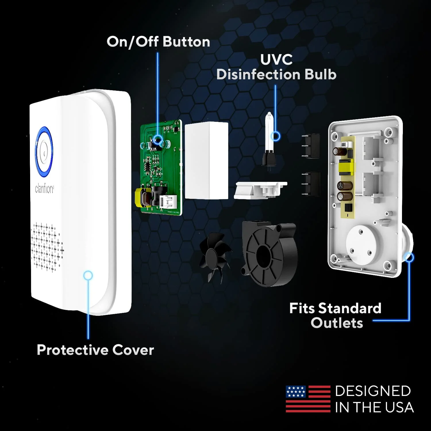 Clarifion - ODRx Air Purifier for Home, Bedrooms, UVC Light, Quiet, Portable Air Cleaner Helps to Remove Airborne Particles, Dust, Pets, Odors, Smoke, Allergens, Apartment Essentials