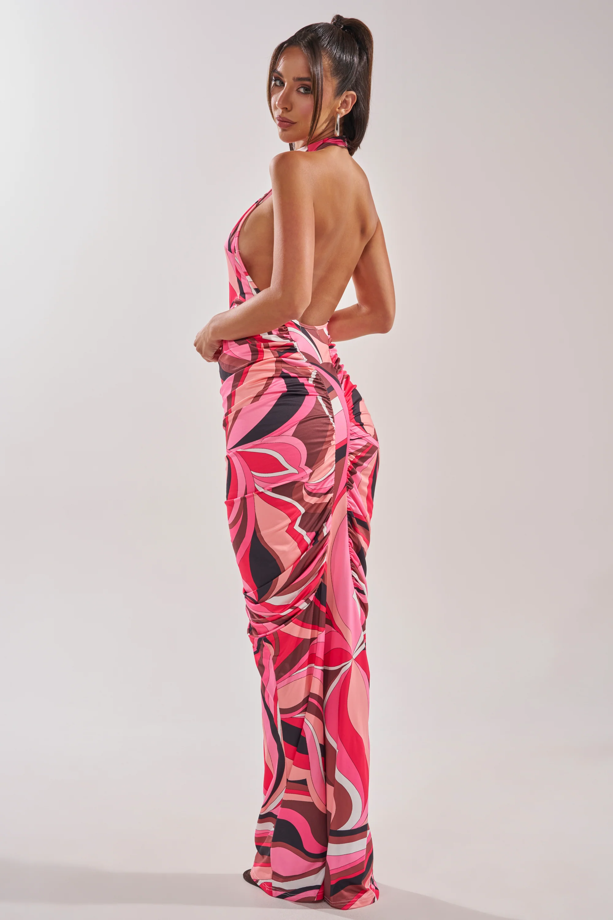 PERFECTLY EXTRA HIGH NECK PRINTED MAXI DRESS - Akira Wear
