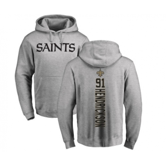 Football New Orleans Saints #91 Trey Hendrickson Ash Backer Pullover Hoodie - Jersey