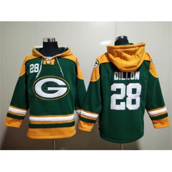 Men's Green Bay Packers #28 A.J. Dillon Green Lace-Up Pullover Hoodie - Jersey