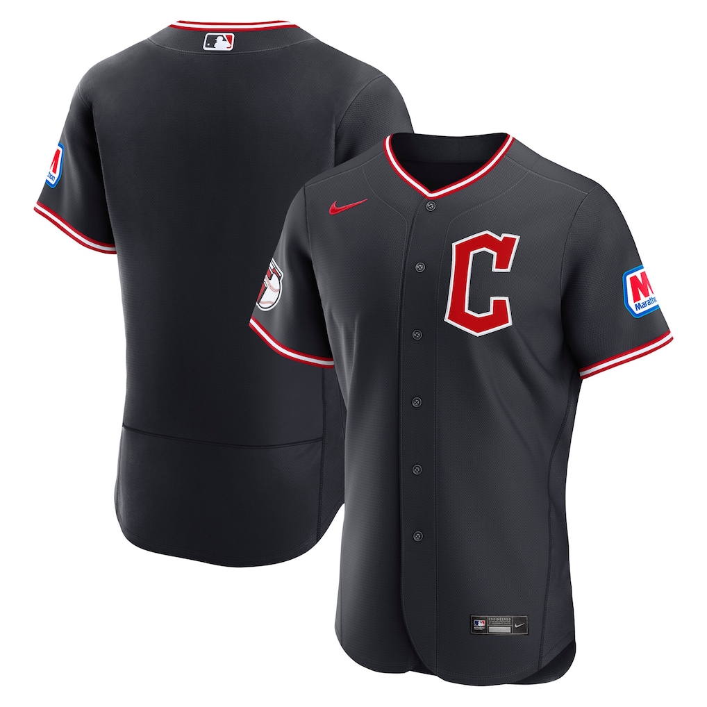 Men's Cleveland Guardians  Nike Navy Alternate Authentic Sponsor Patch Jersey - Jersey