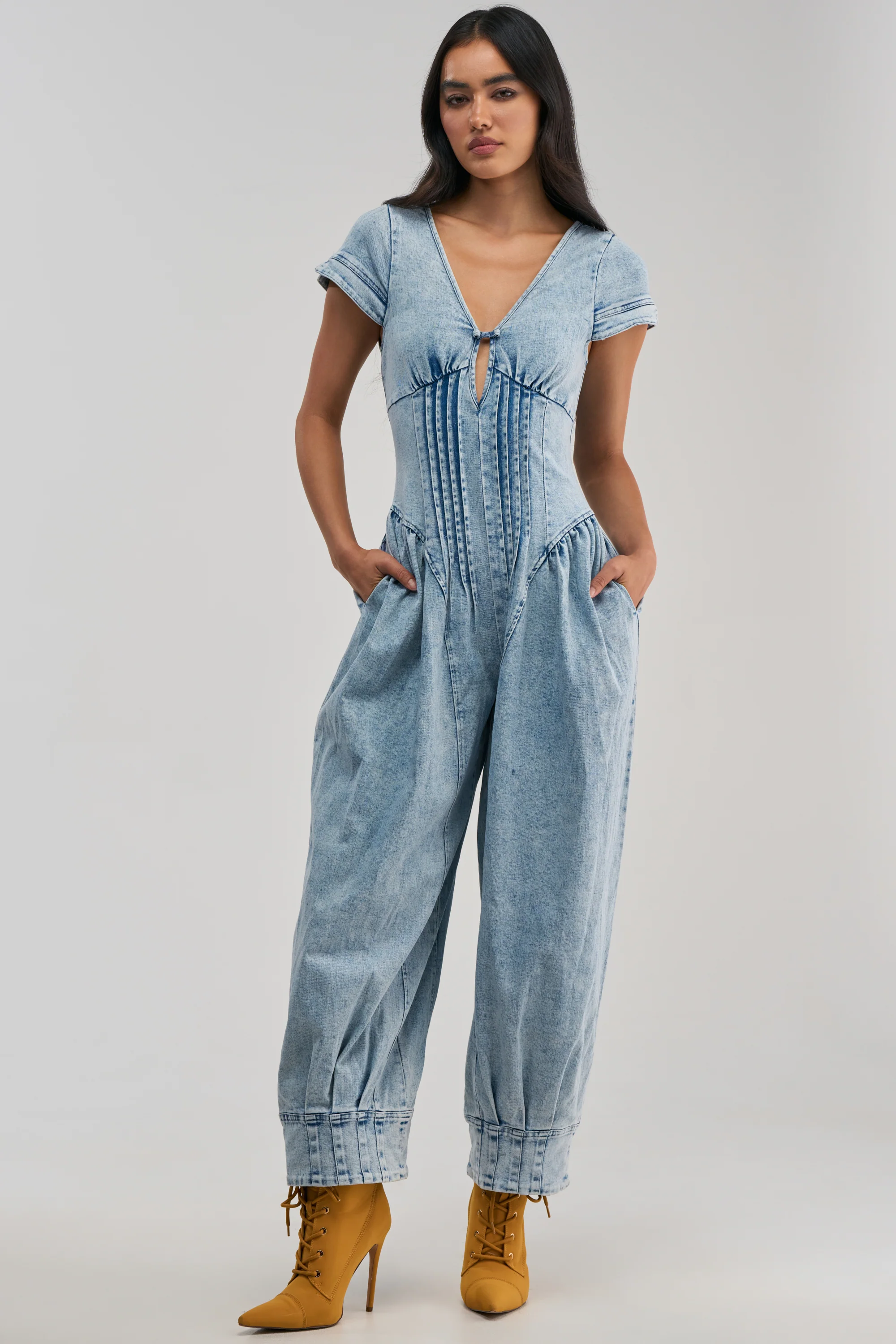 MUST HAVE SHORT SLEEVE DENIM JUMPSUIT - Akira Wear