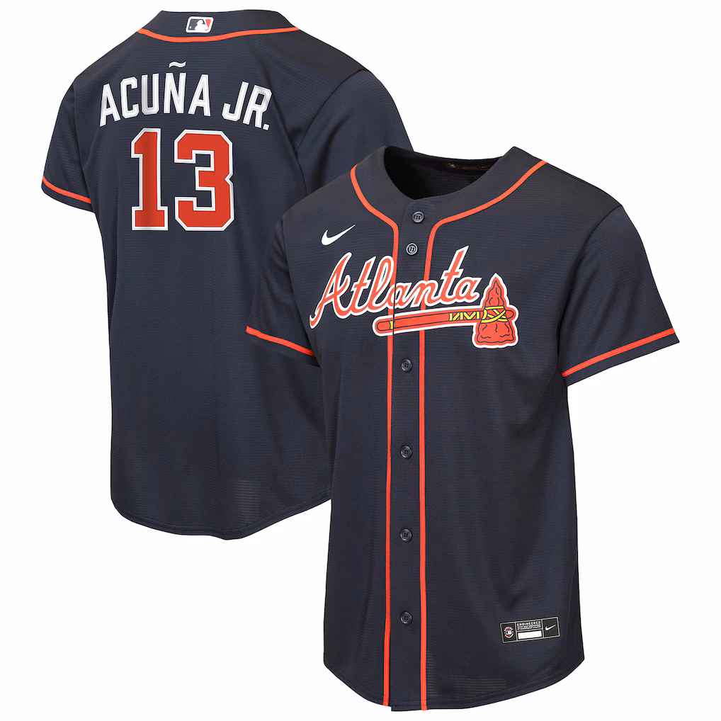 Youth Atlanta Braves Ronald Acuña Jr. Nike Navy Alternate Replica Jersey - Jersey