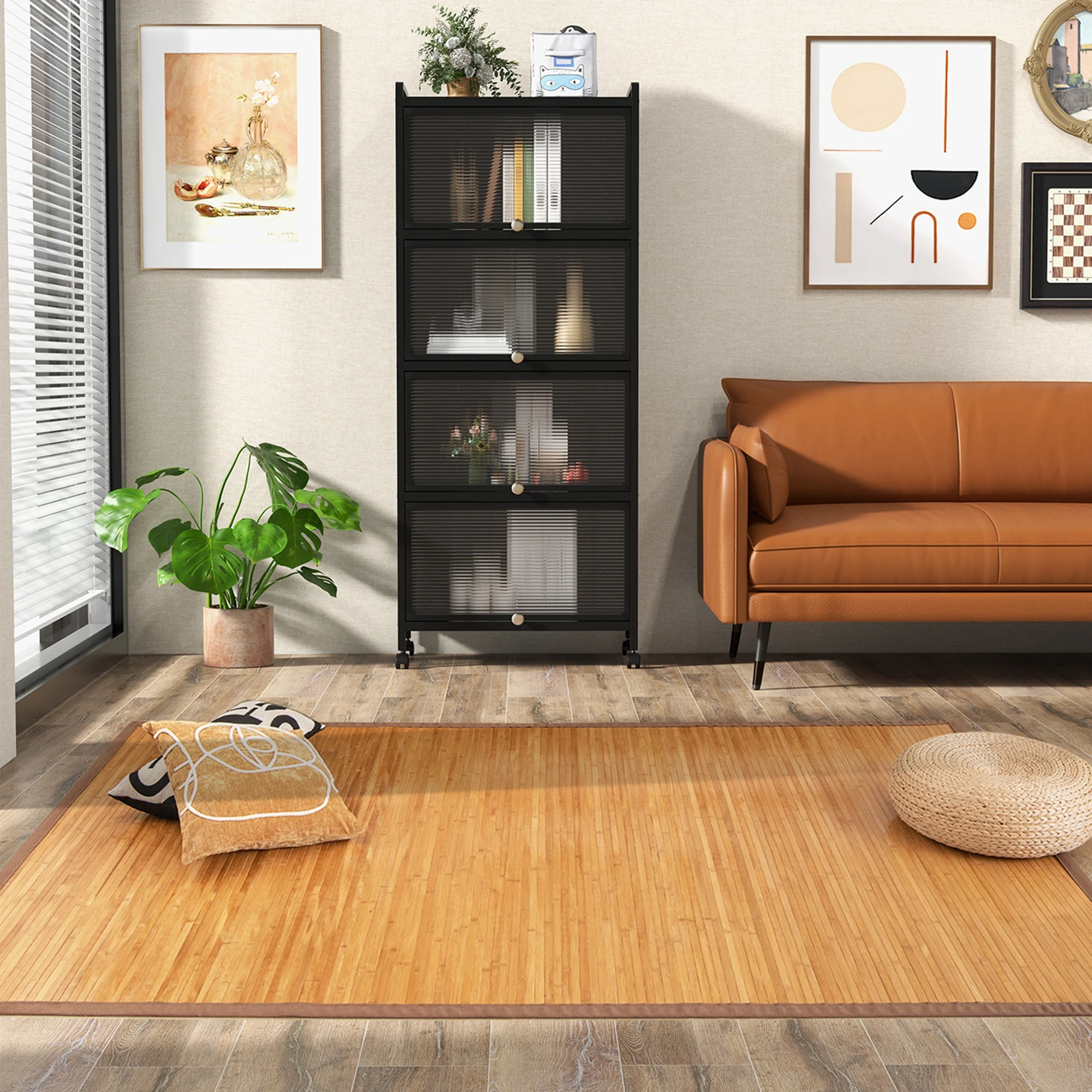 Costway 5' X 8' Bamboo Area Rug Floor Carpet Natural Bamboo Wood Indoor