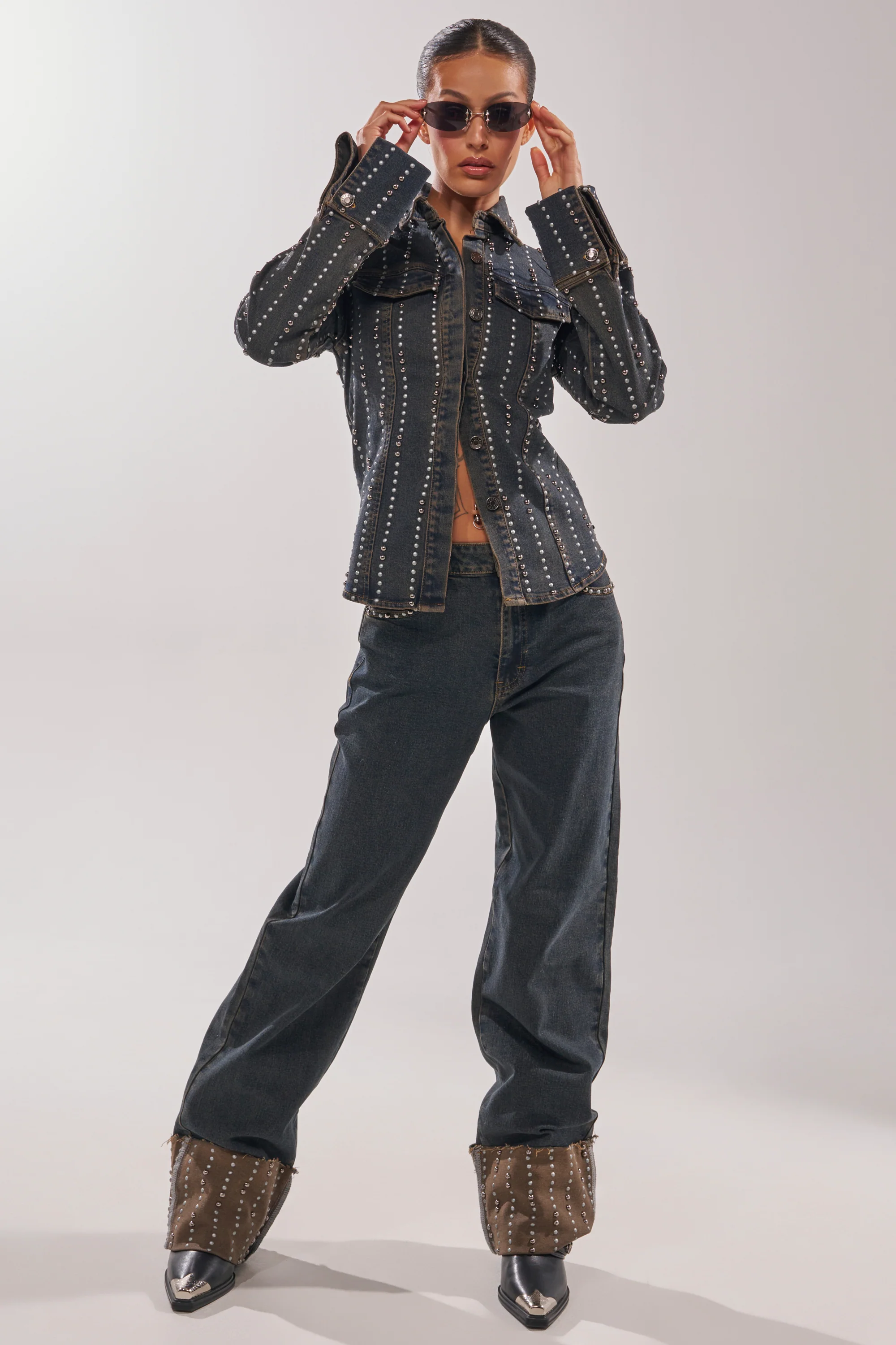 VANJA STUDDED WIDE LEG DENIM - Akira Wear