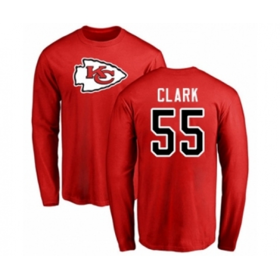 Football Kansas City Chiefs #55 Frank Clark Red Name & Number Logo Long Sleeve T-Shirt - Jersey