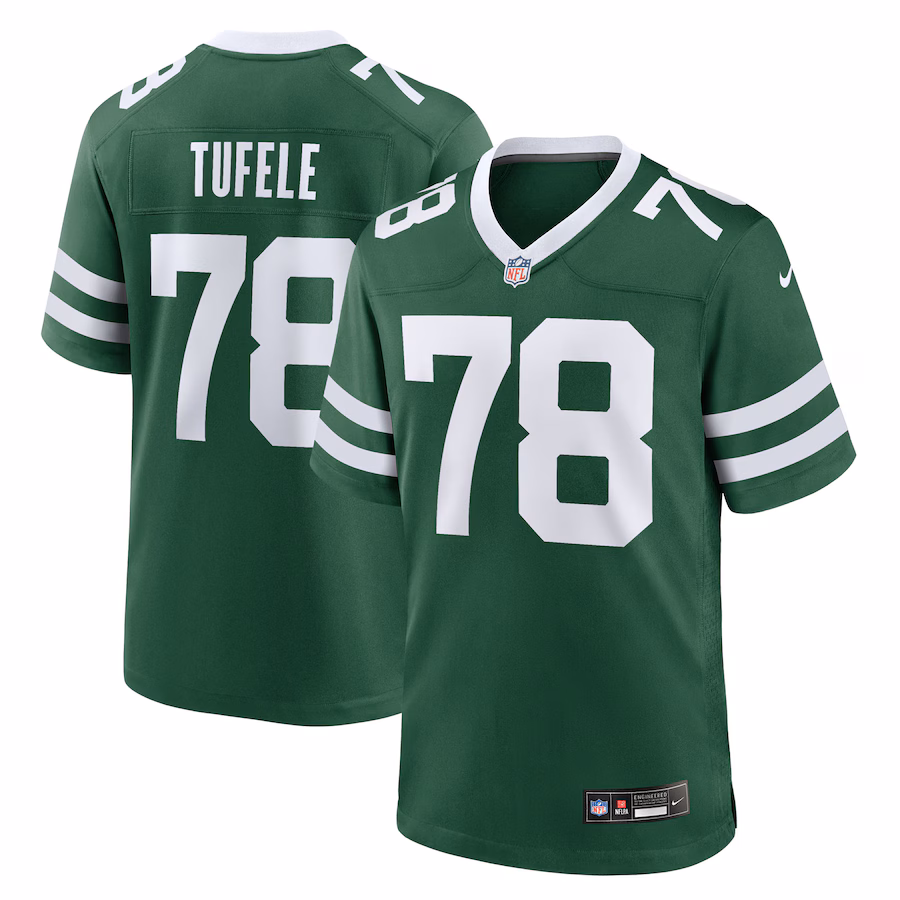 Men's New York Jets Jay Tufele Nike Legacy Green Team Game Jersey - Jersey