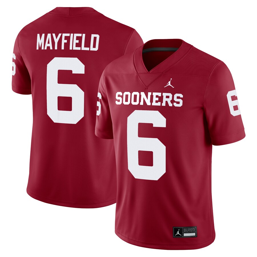 Men's Jordan Brand Baker Mayfield Crimson Oklahoma Sooners Alumni Player Game Jersey - Jersey