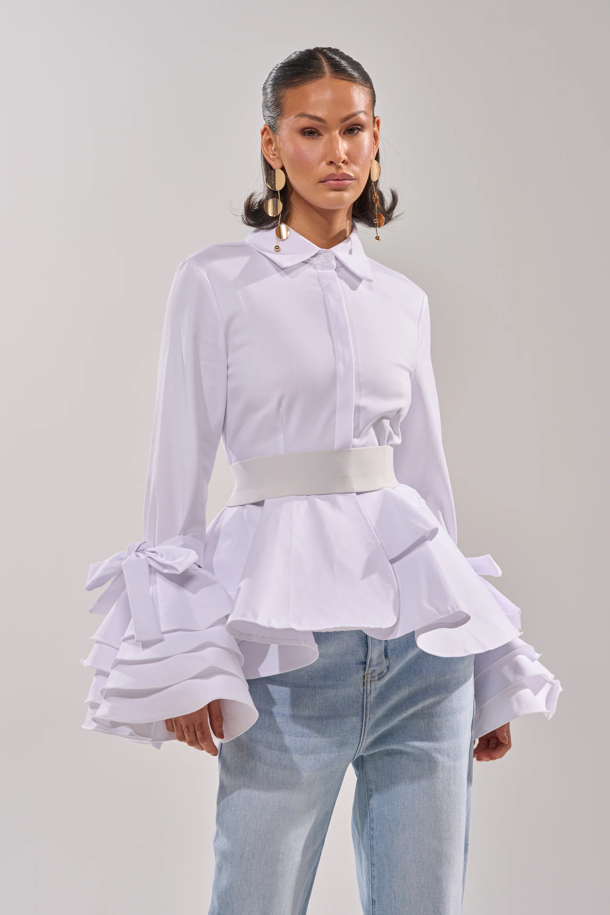 ELEGANT PEPLUM BUTTON DOWN BLOUSE - Akira Wear