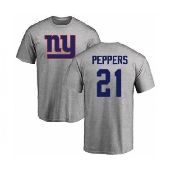 Football New York Giants #21 Jabrill Peppers Ash Name & Number Logo T-Shirt - Jersey
