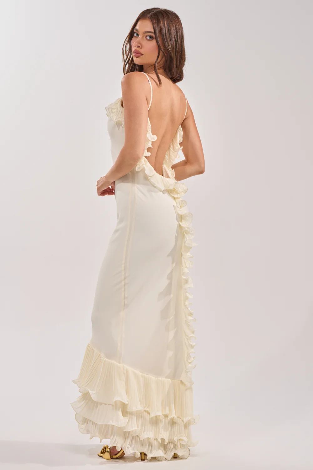 LOVE ME OR LOSE ME RUFFLE MAXI DRESS IN IVORY - Akira Wear
