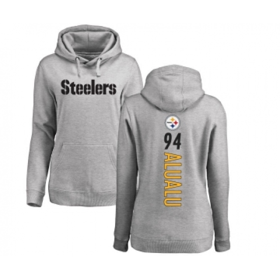 Football Women's Pittsburgh Steelers #94 Tyson Alualu Ash Backer Pullover Hoodie - Jersey