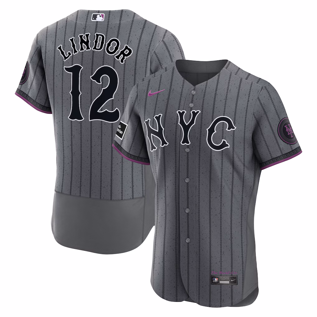Men's New York Mets Francisco Lindor Nike Gray City Connect Authentic Sponsor Patch Jersey - Jersey