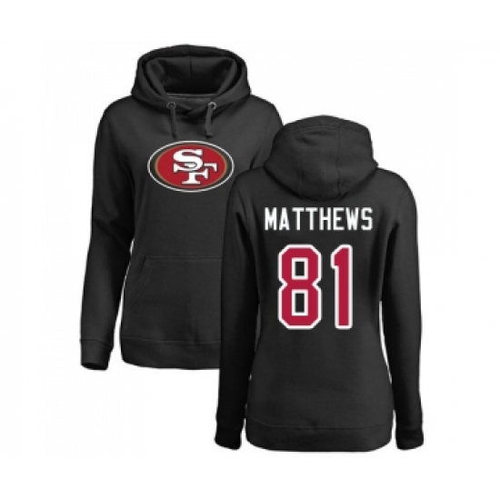 Football Women's San Francisco 49ers #81 Jordan Matthews Black Name & Number Logo Pullover Hoodie - Jersey