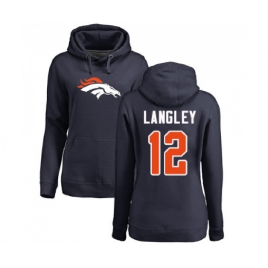 Football Women's Denver Broncos #12 Brendan Langley Navy Blue Name & Number Logo Pullover Hoodie - Jersey