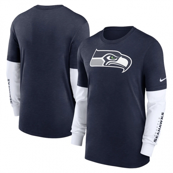 Men's Seattle Seahawks Heather Navy Slub Fashion Long Sleeve T Shirt - Jersey