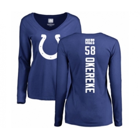 Football Women's Indianapolis Colts #58 Bobby Okereke Royal Blue Backer Long Sleeve T-Shirt - Jersey