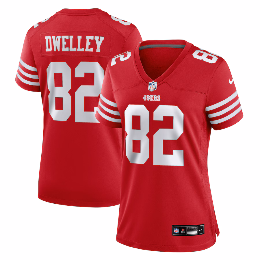 Women's San Francisco 49ers Ross Dwelley Nike Scarlet Team Game Jersey - Jersey
