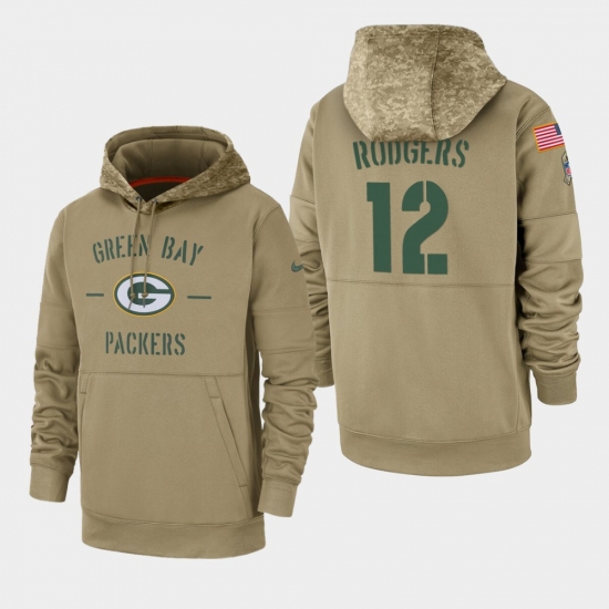 Men's Green Bay Packers #12 Aaron Rodgers 2019 Salute to Service Sideline Therma Pullover Hoodie - Tan - Jersey