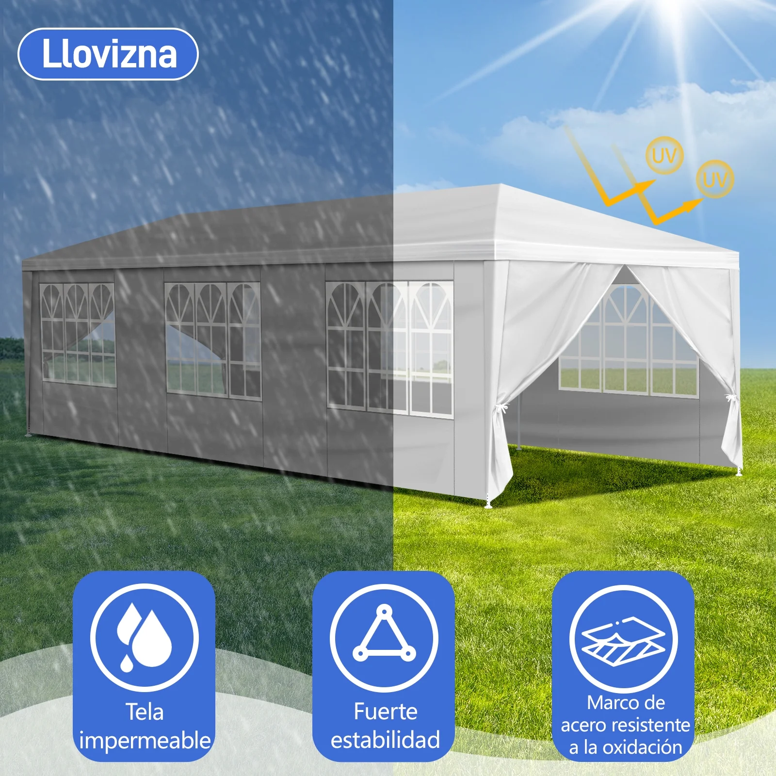 10'x30' Outdoor Party Tent with 8 Removable Sidewalls, Waterproof Canopy Patio Wedding Gazebo, White