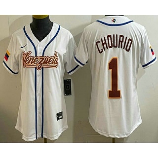 Women's Venezuela #1 Jackson Chourio White 2026 World Baseball Classic Cool Base Jersey - Jersey